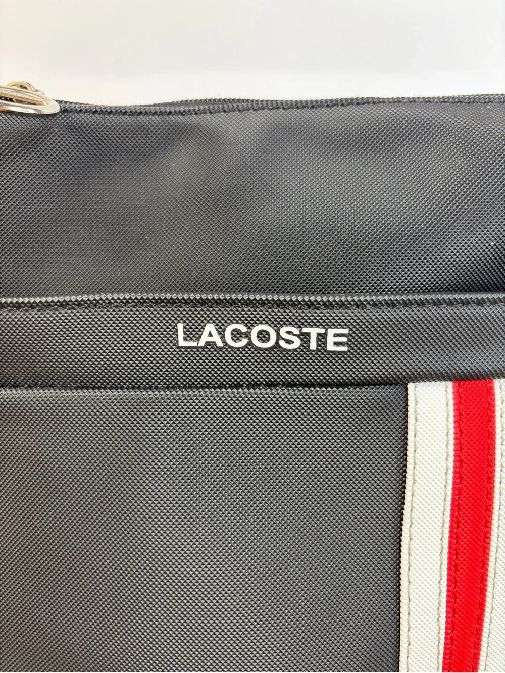 Lacoste Messenger Bag/Sling Bag Signature Sporty Red/White Stripe Alligator Logo